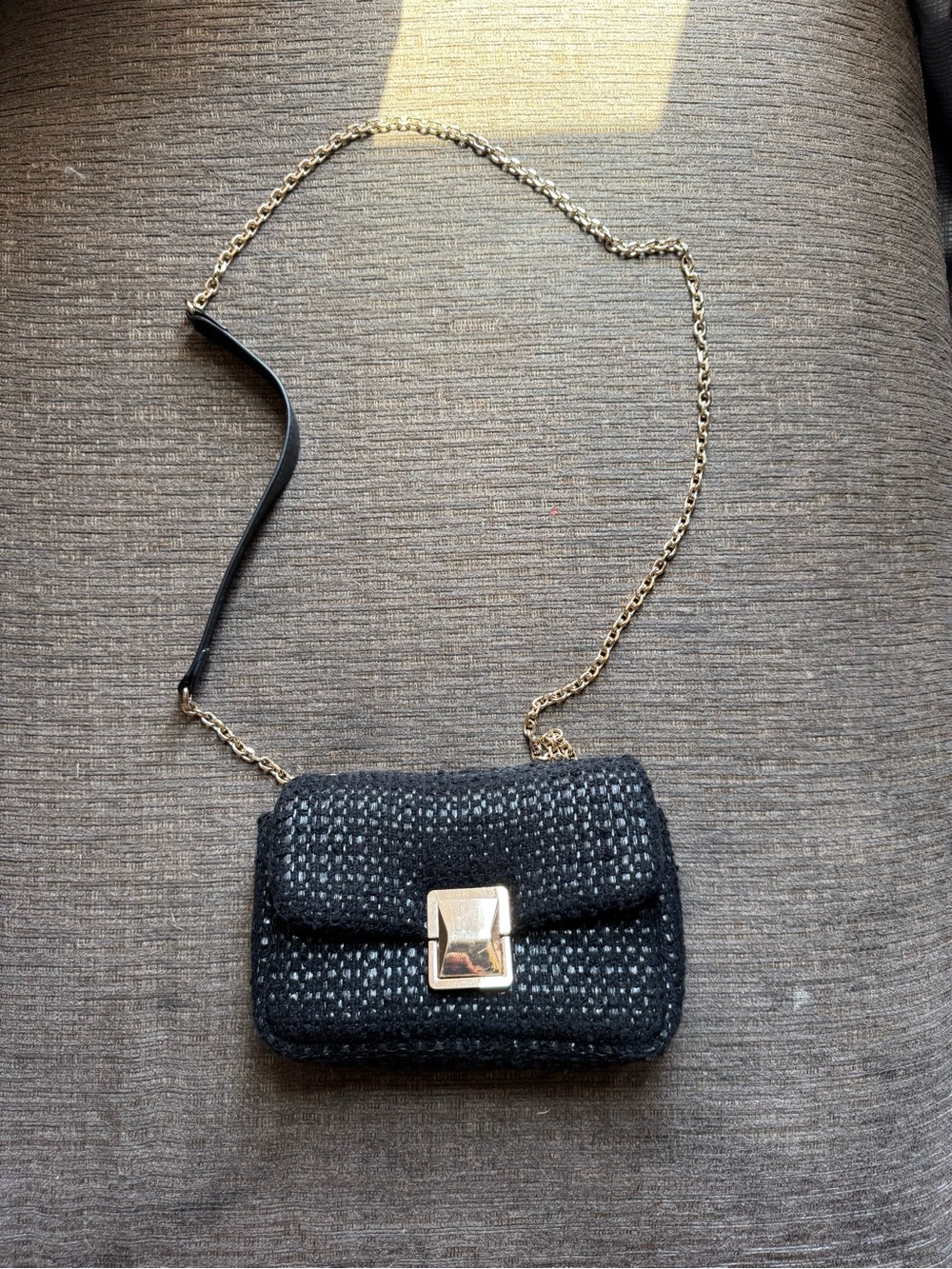 H&M Black Tweed Crossbody with Gold Chain Strap